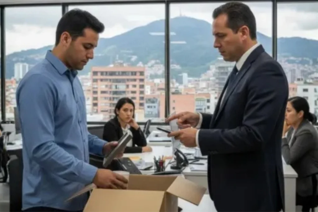 Un jefe despidiendo a su trabajador en una oficina