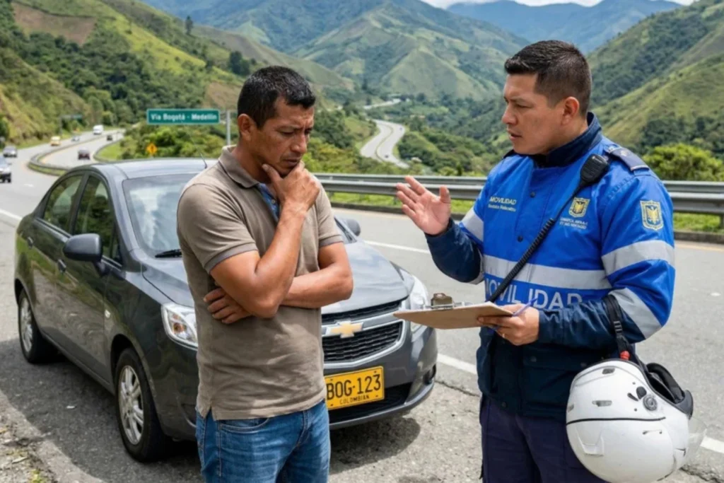 La multa que preocupa a los conductores en Colombia, el Ministerio de Transporte lo aclara Policía de tráfico reprendiendo a conductor por falta